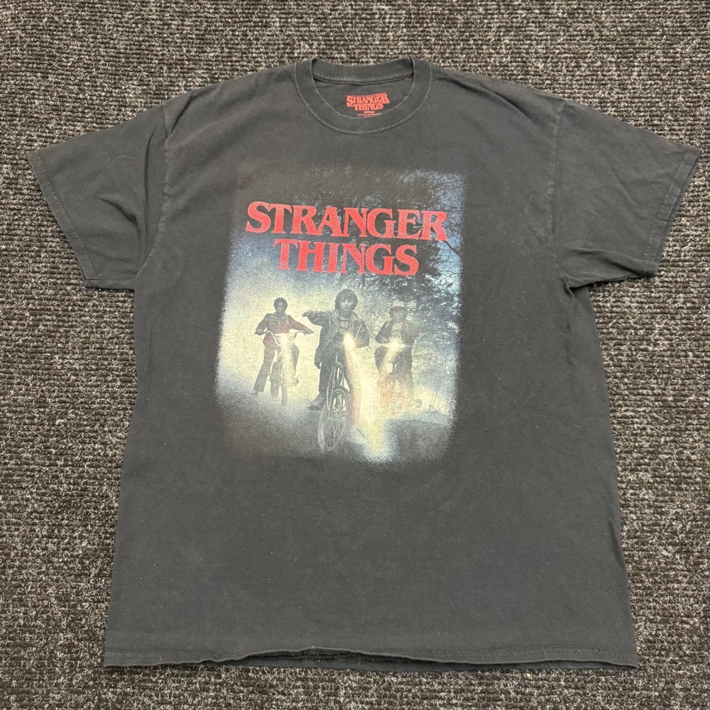Stranger Things Netflix Official Graphic T-Shirt Black XL Cotton Bike Scene